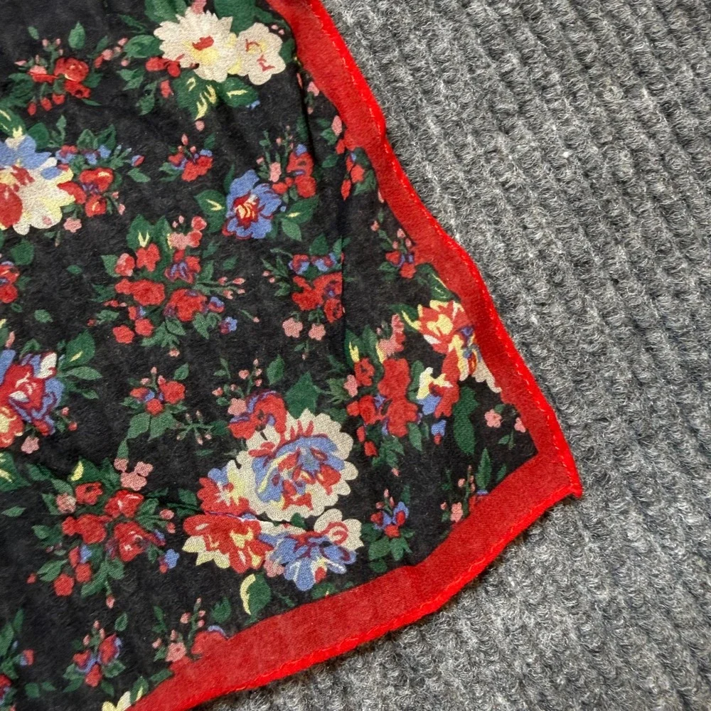 Talbots Vintage 100% Silk Floral Scarf Black Red Square 20